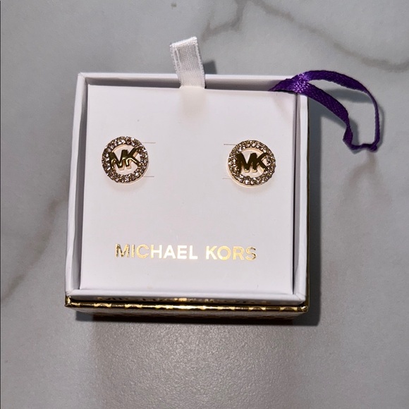 Michael Kors Brass Logo Stud Earrings - Picture 1 of 3